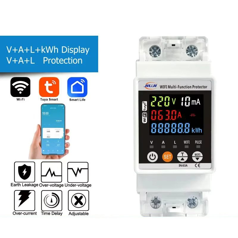 جوزة ذكية تويا 63 امبير مع شاشة كبيرة مع خاصية الحماية من الفوليتة العالية والواطئة مع تسرب الايرث وتحليل الاستهلاك  image