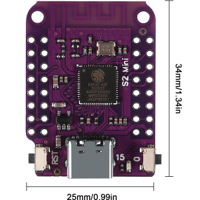 لوحة التطوير S2 Mini V1.0.0 ESP32-S2 هي لوحة مدمجة وعالية الأداء مزودة بذاكرة فلاش 4MB و2MB PSRAM، مثالية لتطوير أجهزة إنترنت الأشياء والأجهزة الذكية والنماذج الأولية. image
