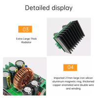 وحدة تعزيز DC-DC بقوة 1200 واط وتيار 20 أمبير، قابلة لتعديل الجهد والتيار. مثالية لشحن المركبات الكهربائية وألواح الطاقة الشمسية، تتميز بكفاءة عالية وحماية مضاعفة ضد التيار الزائد والدوائر القصيرة. image