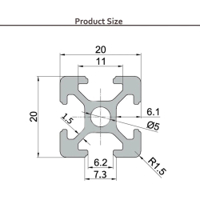 بروفايل مقطع المنيوم بابعاد 20*20 ووطول 2متر يستخدم في صناعة الهياكل الميكانيكية الخاصة بالمكائن مثل ال سي ان سي image
